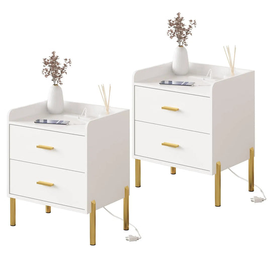 Vabches Nightstand Set Of 2 With Charging Station Wood Table