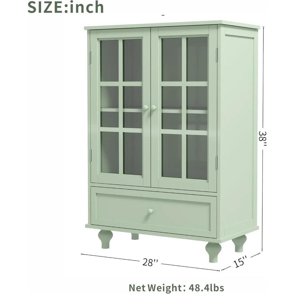 Angduo Buffet Cabinet With Glass Doors Modern Wood Sideboard