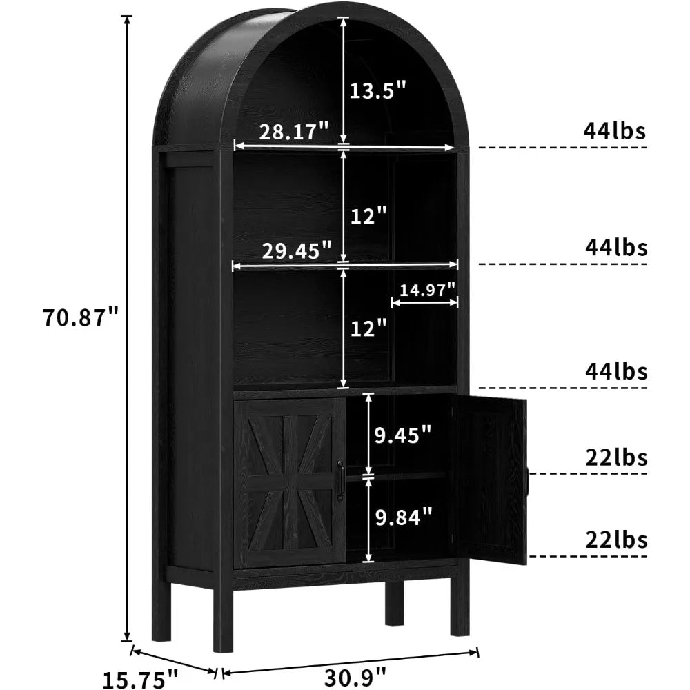 Arched Storage Cabinet With Drawer And Adjustable Shelves
