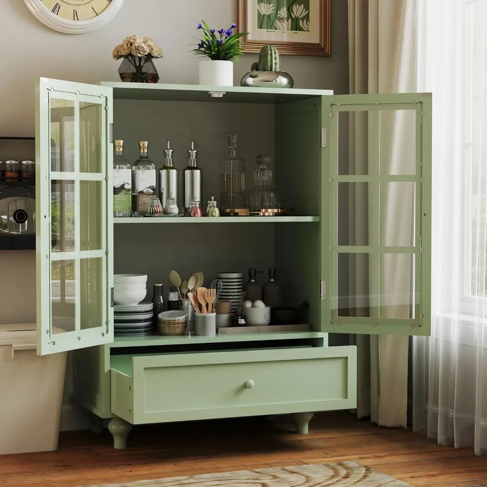 Angduo Buffet Cabinet With Glass Doors Modern Wood Sideboard