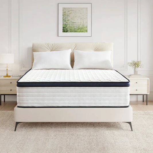 Queen Size Gel Memory Foam Hybrid Mattress with Pressure Relief and Medium Firm Comfort