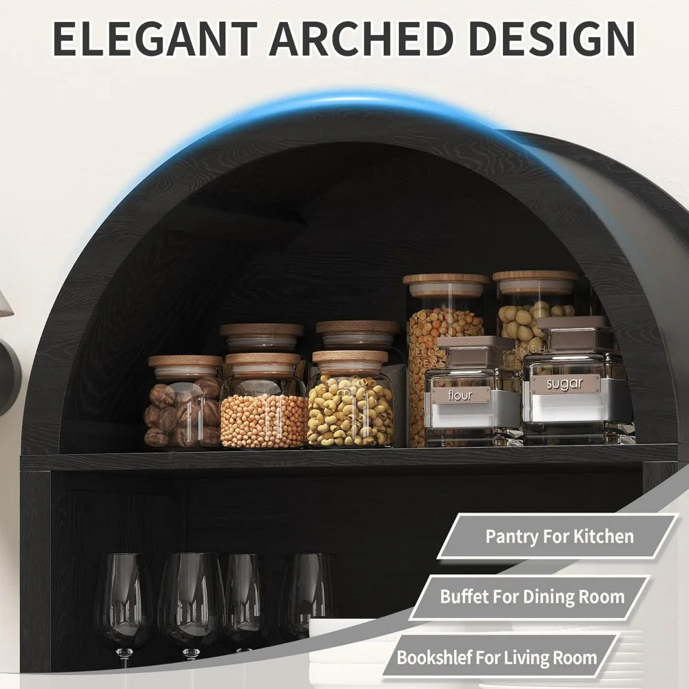 Arched Storage Cabinet With Drawer And Adjustable Shelves