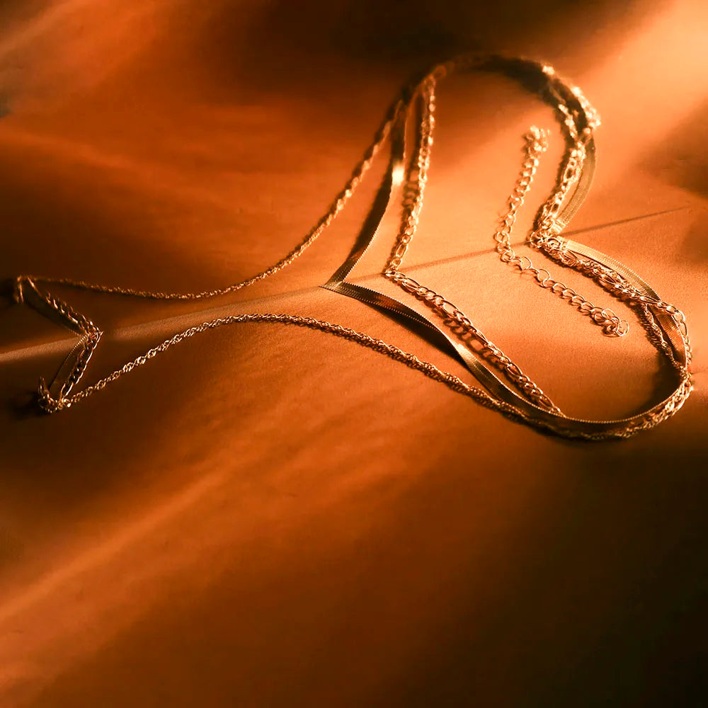 Gold Plated Layered Chain Necklace Set For Women Jewelry