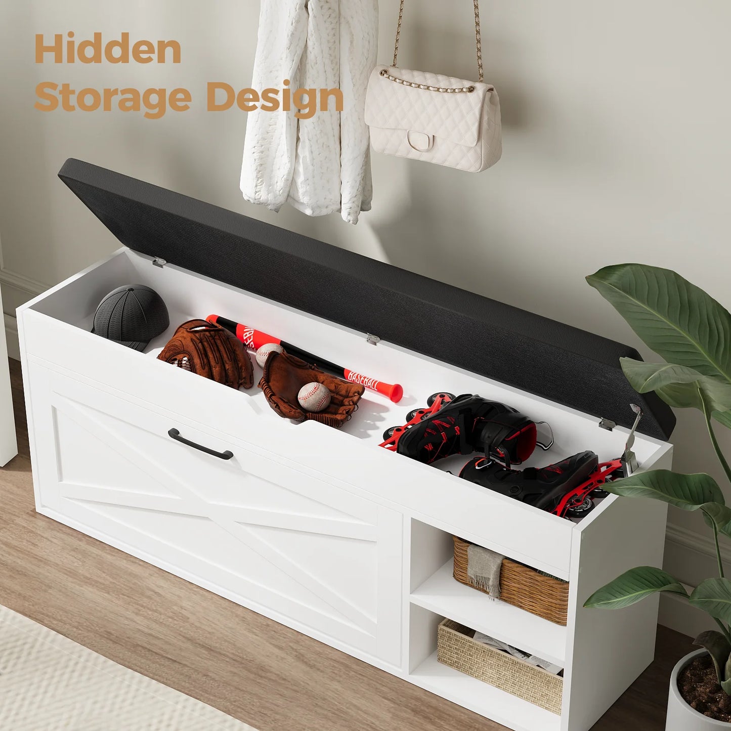 VOWNER Shoe Bench Cabinet With Flip Drawer And Compartments