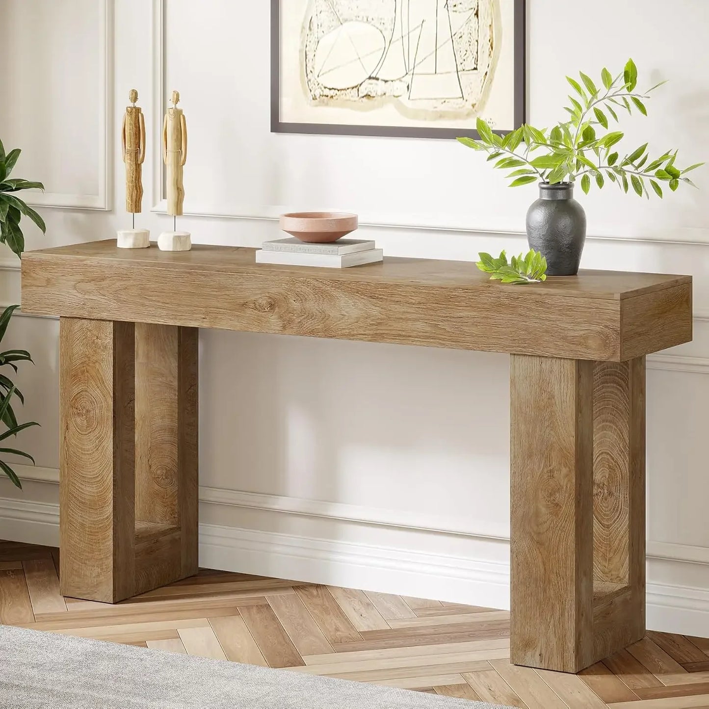 Farmhouse Console Table 63 Inch Long Narrow Sofa Table Behind The Couch Wooden Rectangular Entryway Table for Entrance
