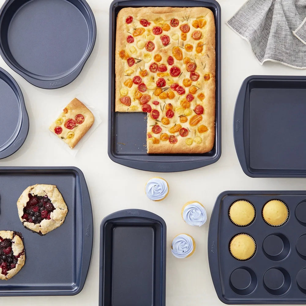 Diamond-Infused Non-Stick Baking Set 7-Piece Dishwasher Safe Bakeware Large Medium Muffin Loaf Round Pans Kitchen Gift