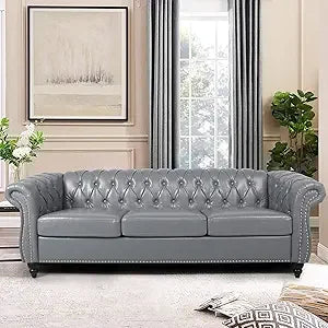 DAFIFY Chesterfield Sofa Tufted Leather 3 Seater Couch