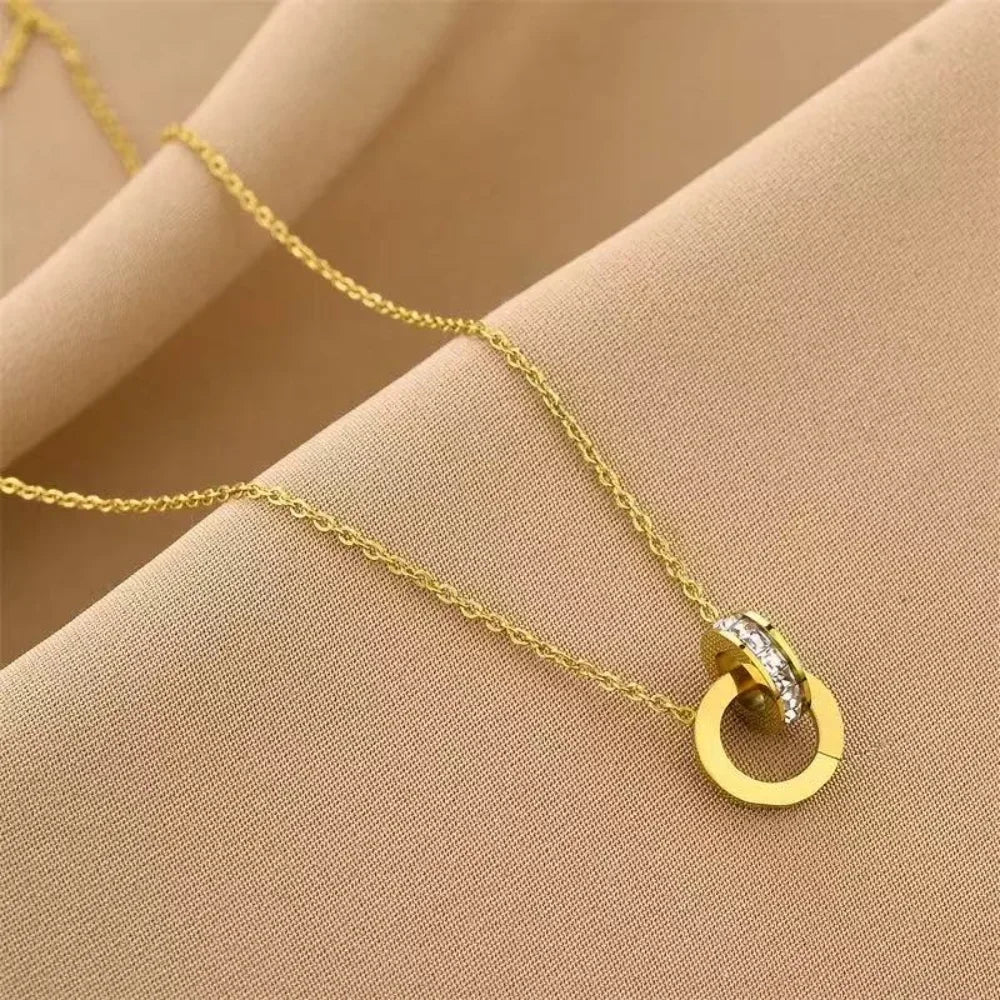 Guangdong Titanium Double Ring Necklace Interlocking Numerals