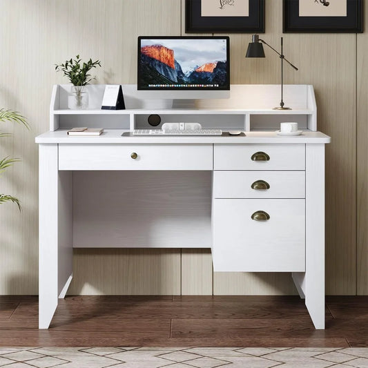 HUANZHUANG L Shaped Computer Desk With Monitor Stand Drawers