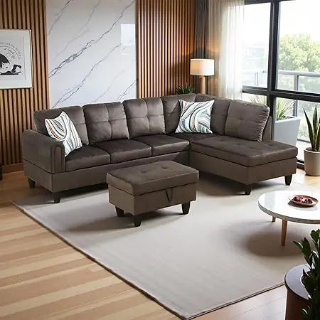 Sweet Blossoms Haven Modern L Shaped Sectional Sofa Ottoman