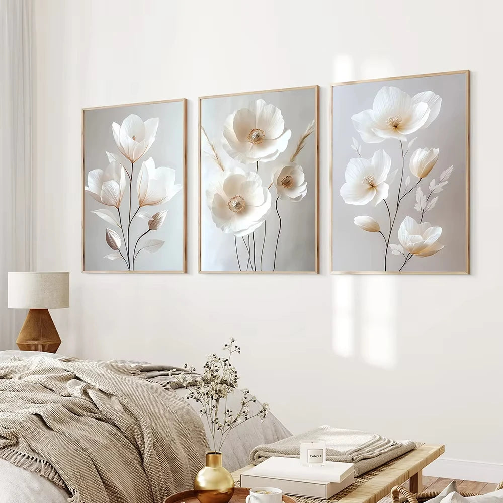 Scandinavian Beige Peony Flower Art Poster Modern Flower Botanical Wall Decor Beautiful Art Canvas Print Home Bedroom Decor