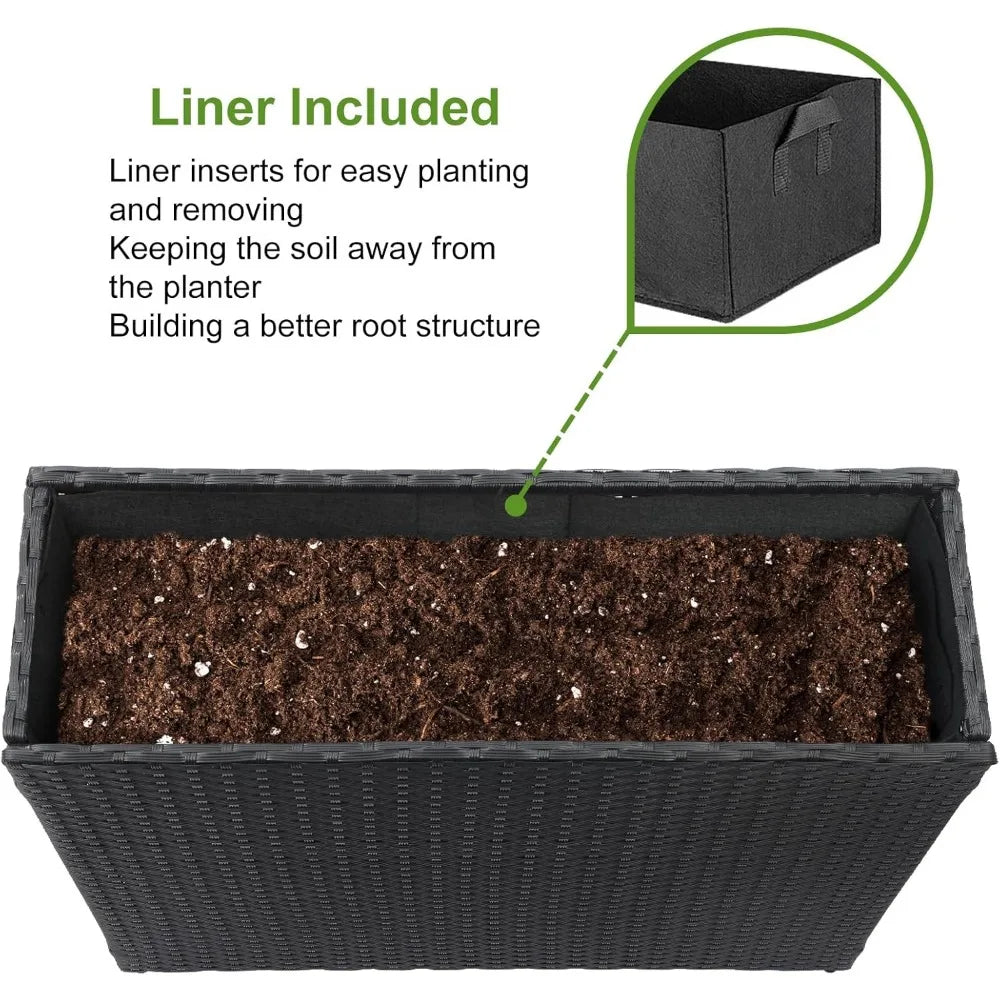 Lewis and Wayne Tall Planters for Outdoor Plants Handmade Wicker Large Rectangular Block Planter Box with Removable Liners Modern Design
