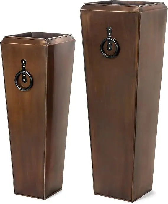H Potter Tall Outdoor Planters Copper Large Flower Pots Indoor for Patio Balcony Garden Deck Front Porch Entryway with Tray (Ant