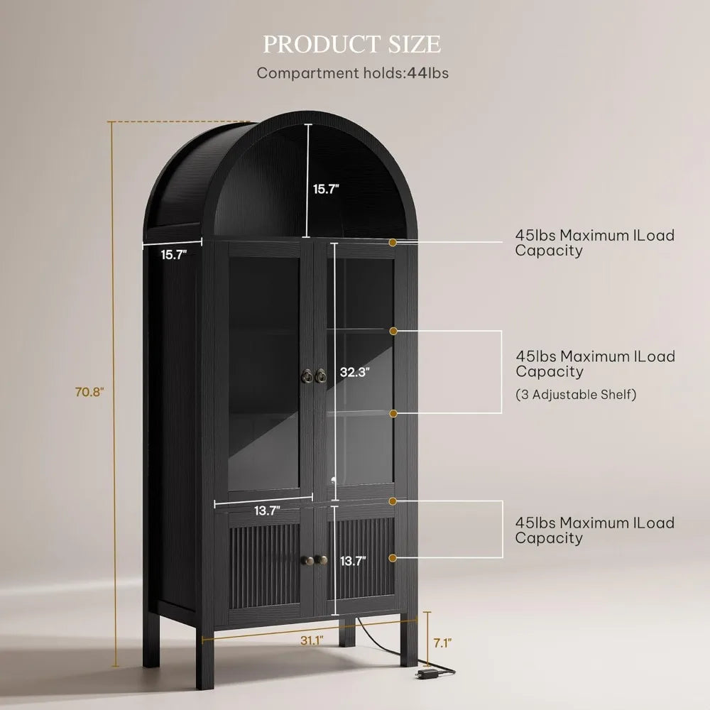 OEING Tall Arched Kitchen Pantry Cabinet With LED Light