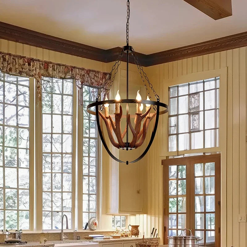 OUFU Deer Horn Pendant Lamp Rustic Industrial Chandelier