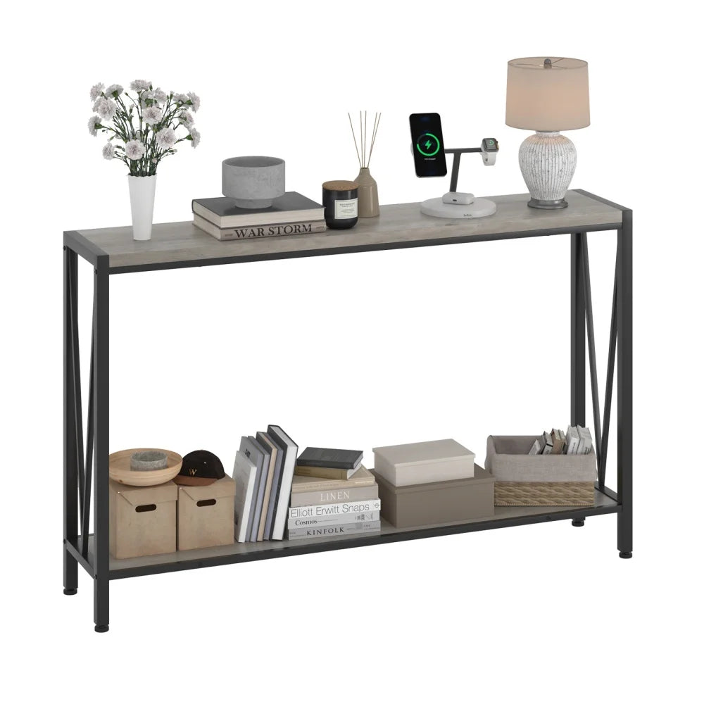 Industrial Console Table 2-Tier Entryway Table with Storage Narrow Sofa Table for Entryway Living Room Hallway Office