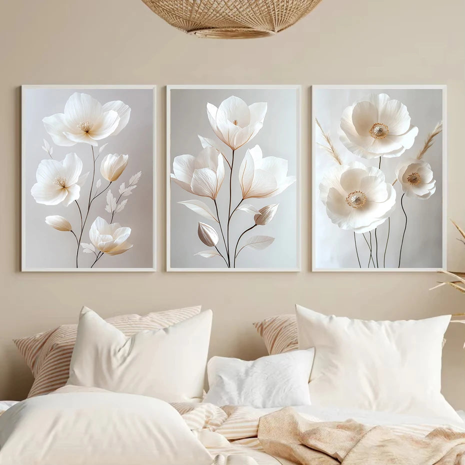 Scandinavian Beige Peony Flower Art Poster Modern Flower Botanical Wall Decor Beautiful Art Canvas Print Home Bedroom Decor