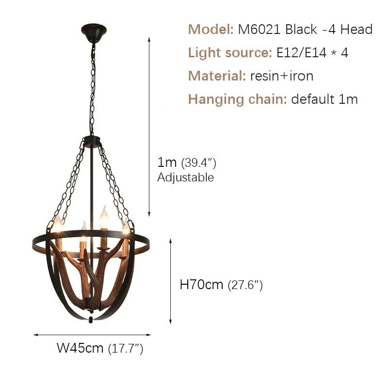 OUFU Deer Horn Pendant Lamp Rustic Industrial Chandelier