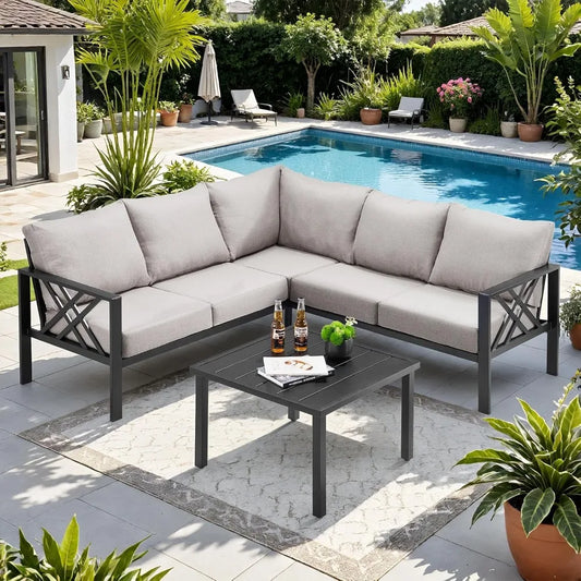 ANGDUO Patio Furniture Set L Shaped Sofa Coffee Table