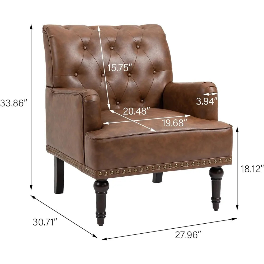PU Leather Accent Chair, Modern Upholstered Armchair for Living Room, Comfy Arm Chair Single Sofa Reading Seat with Wooden Legs