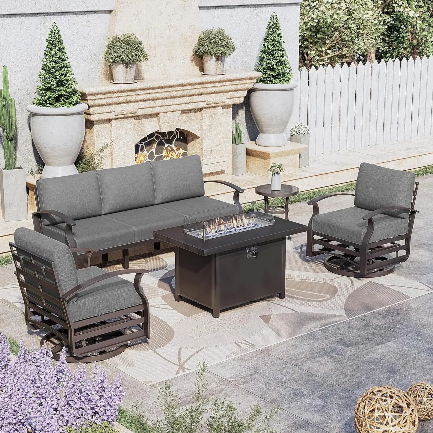 Hign-concerned Aluminum Patio Set With Fire Pit Cushions