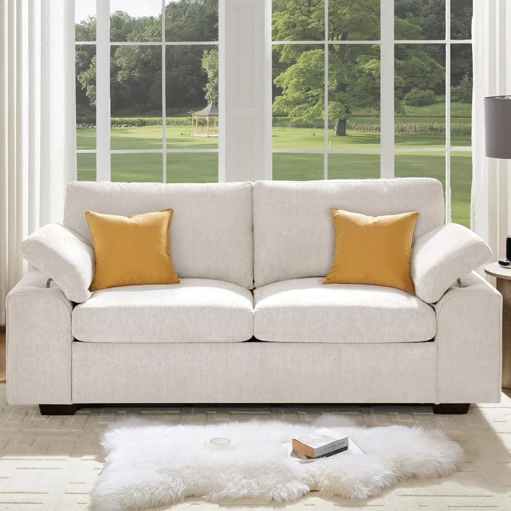 Color Modern Chenille Sofa Loveseat With Adjustable Armrests