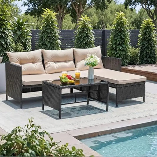 Outdoor 3 Piece Wicker Patio Set With Cushions And Table
