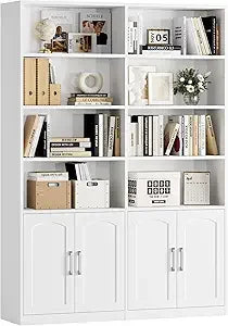 Bookshelf and Bookcase with Doors 6 Tier Double Wide Large Bookshelves Open Display Shelves 73 Inch Tall Bookshelf with Storage