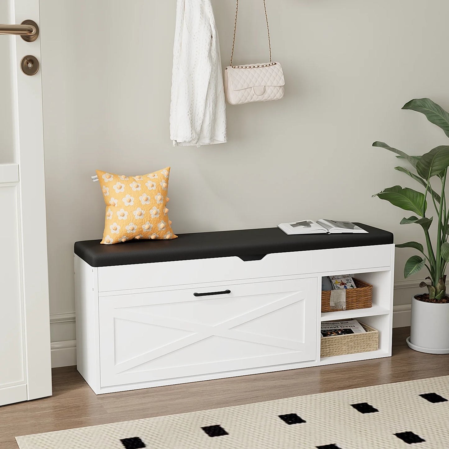 VOWNER Shoe Bench Cabinet With Flip Drawer And Compartments
