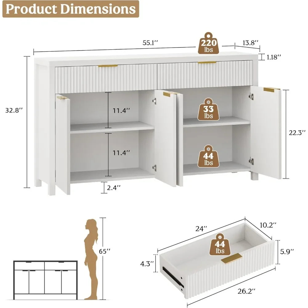 ANGDUO Fluted Storage Cabinet With Drawers And Shelves