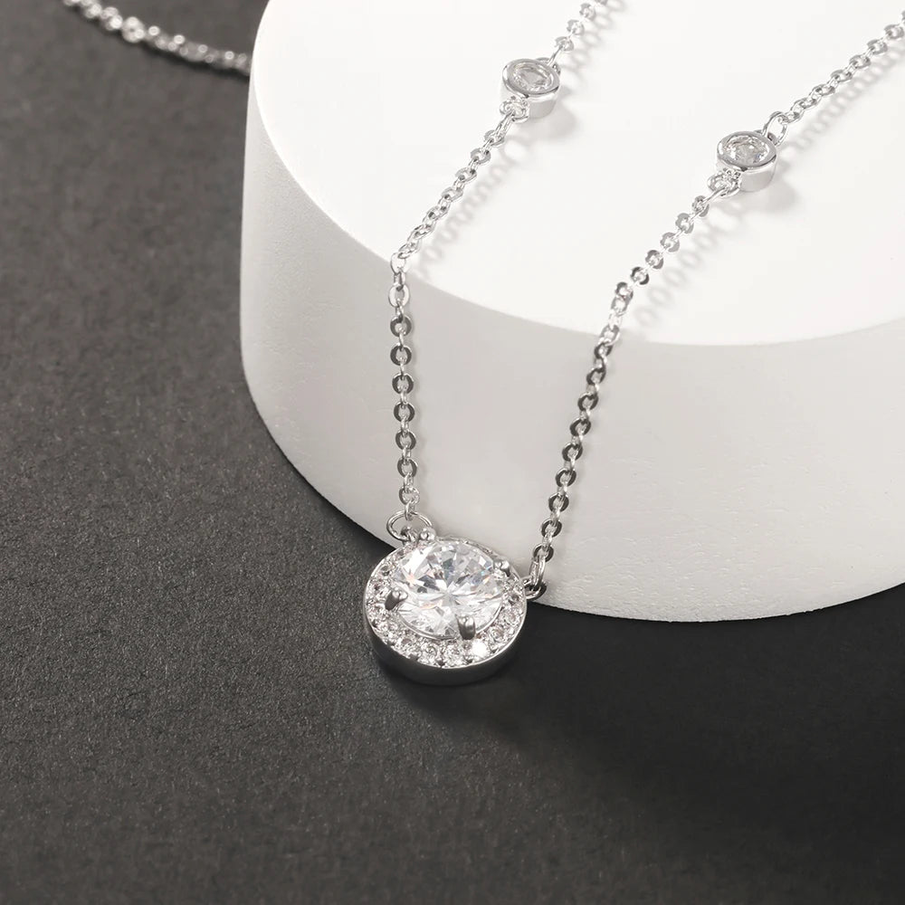 GRA Moissanite Necklace Sterling Silver Pendant For Women