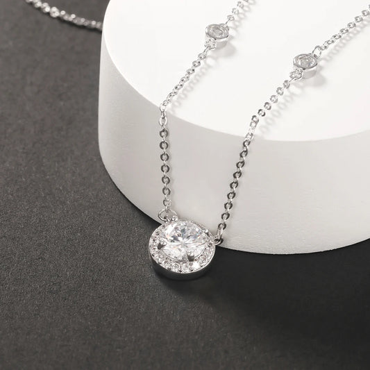 GRA Moissanite Necklace Sterling Silver Pendant For Women