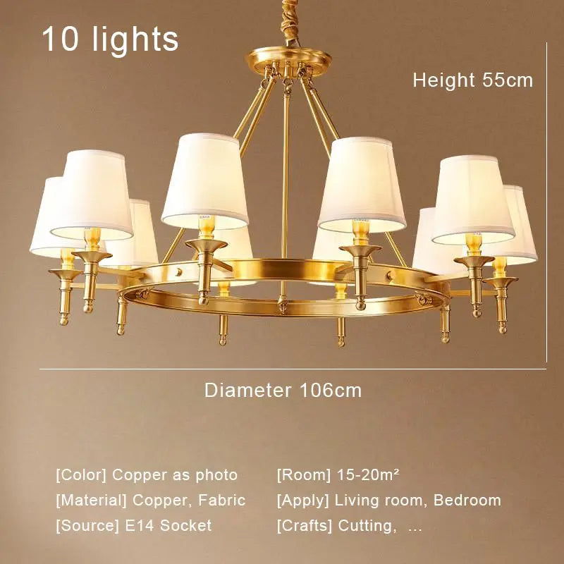 OWEN LYCA Copper LED Chandelier With Fabric Shade E14 Base