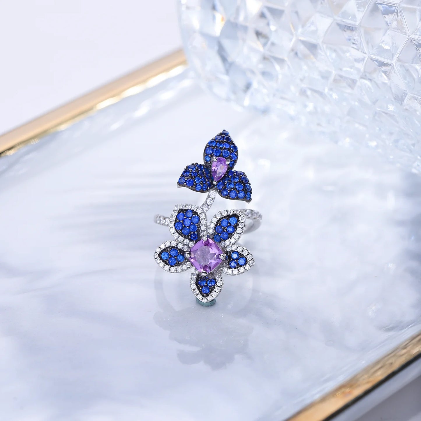 GEM'S BALLET 925 Sterling Silver Adjustable Ring Amethyst