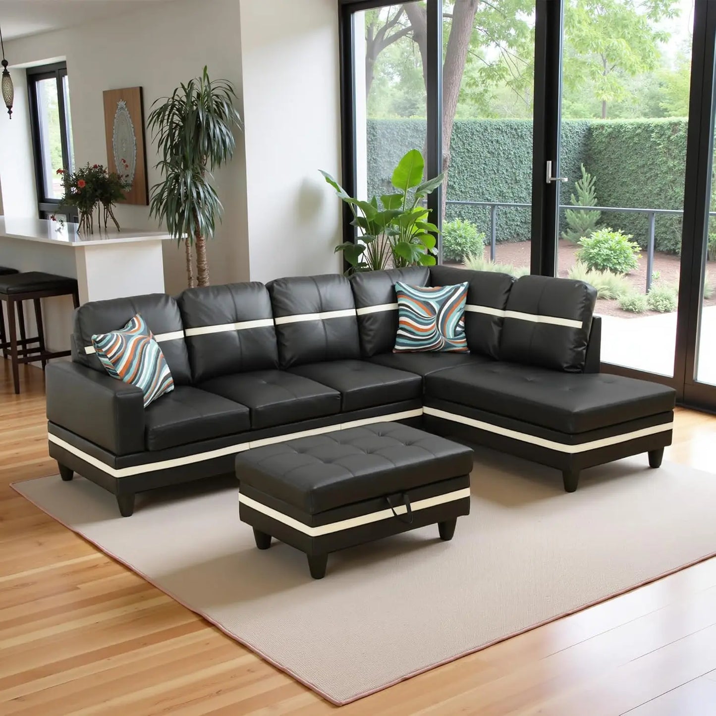 Sweet Blossoms Haven Modern L Shaped Sectional Sofa Ottoman