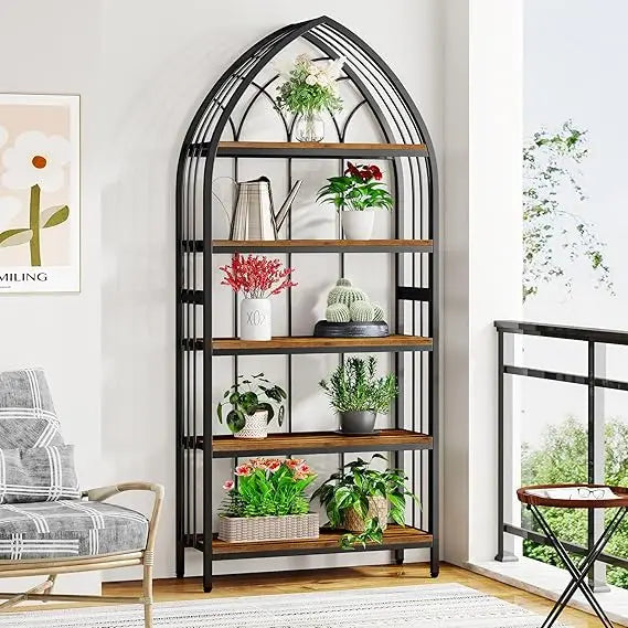 5-Tier Indoor Plant Stand, 74.8-Inch Tall, Industrial Wood & Metal Plant Shelf for Indoor, Balcony, Garden (Rustic Brown & Blac