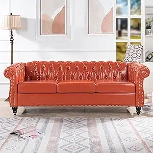 DAFIFY Chesterfield Sofa Tufted PU Leather Mid Century Sofa