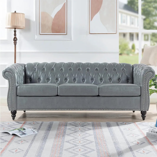DAFIFY Chesterfield Sofa Tufted PU Leather Mid Century Sofa