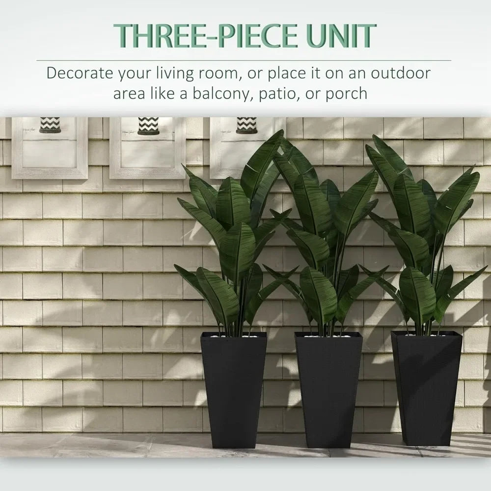 Set of 3 Tall Planters with Drainage Hole Indoor Flower Pots for Porch Front Door Entryway 24 Inch Outdoor Plant Pots