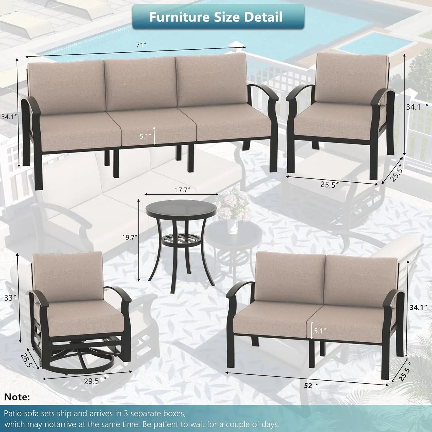 Hign-concerned Aluminum Patio Set With Fire Pit Cushions