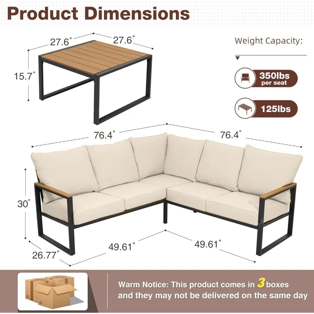 Patio Furniture Set 6 Pieces Outdoor Sectional Sofa Set with Side Table L Shape Patio Conversation Set with Faux Wood Tabletop