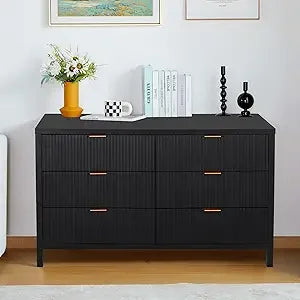 Ticify Fluted Double Dresser With Six Drawers Modern Chest