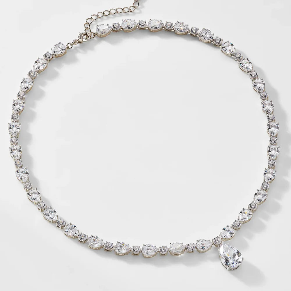 Sweet Blossoms Haven Stone Fans CZ Pear Drop Necklace