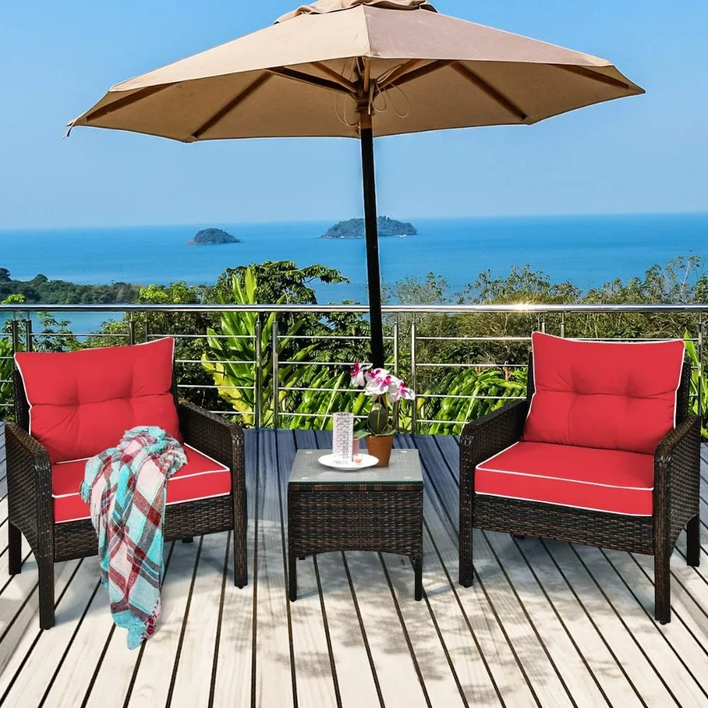 Tangkula Outdoor Patio 3 Piece Wicker Set With Glass Table