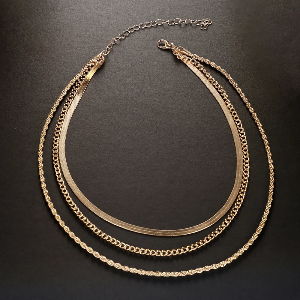 Gold Plated Layered Chain Necklace Set For Women Jewelry