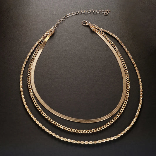 Gold Plated Layered Chain Necklace Set For Women Jewelry