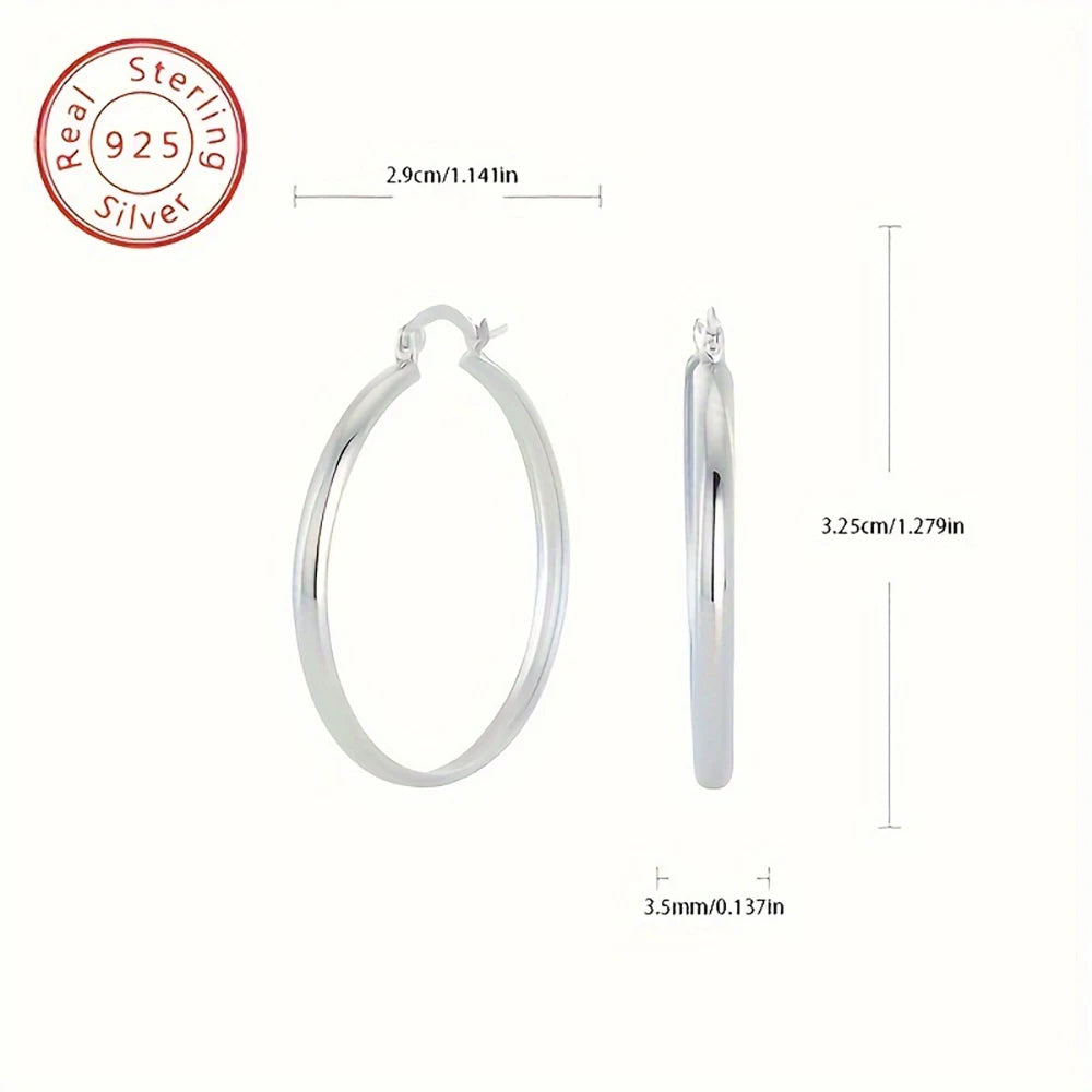 925 Sterling Silver Hoop Earrings For Women Girl's Smooth Circle Loop Statement Earrings Fashion Fine Jewelry Gift Stock in USA