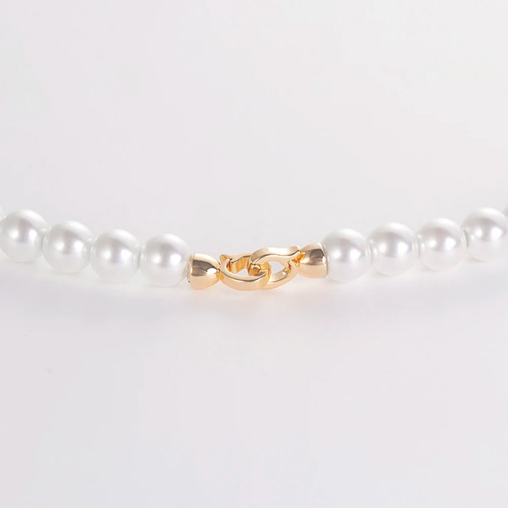18K Gold Plated Women's Pearl Necklace With Zircon Pendant Classic Party Jewelry for Ladies Chain Gift Stock in  USA Warehouse