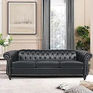 DAFIFY Chesterfield Sofa Tufted Leather 3 Seater Couch