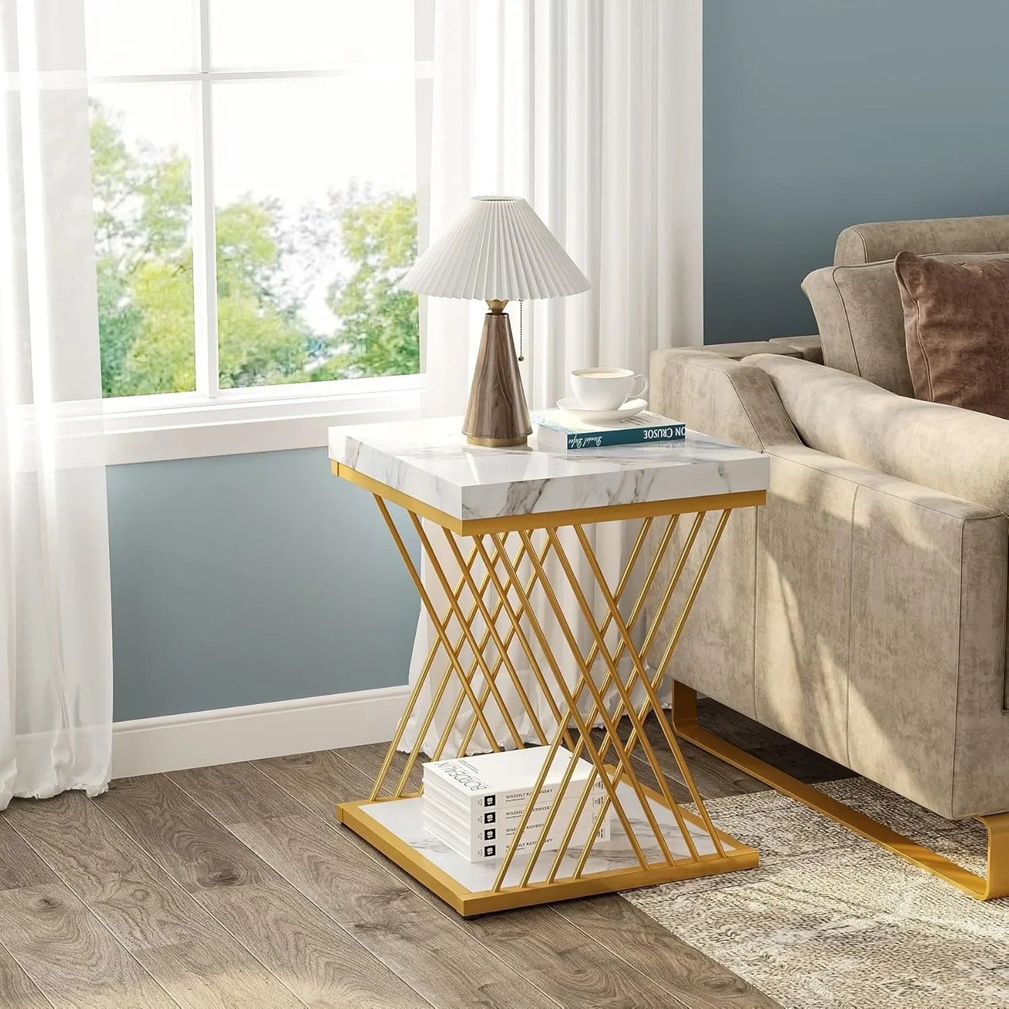 Little Tree Modern Square Two Tier End Table With Storage
